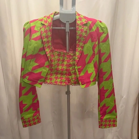 Am I the drama? Sugar Thrillz Neon Pink and Lime Houndstooth Set nwt - Picture 11 of 13